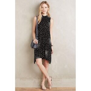 Maeve Anthropologie Lilt Swing Dress Womens Medium Black Polka Dot‎ Sleeveless